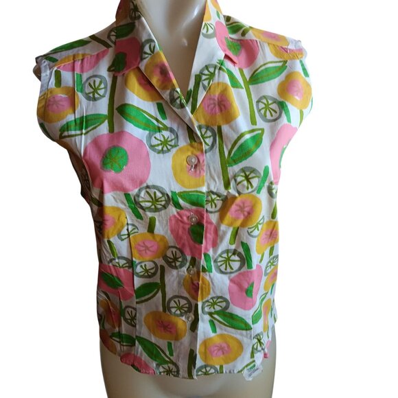 Women's Small 32 Vintage Top 60's Atomic Sanforized Floral Sleeveless Mod Japan - Picture 1 of 8